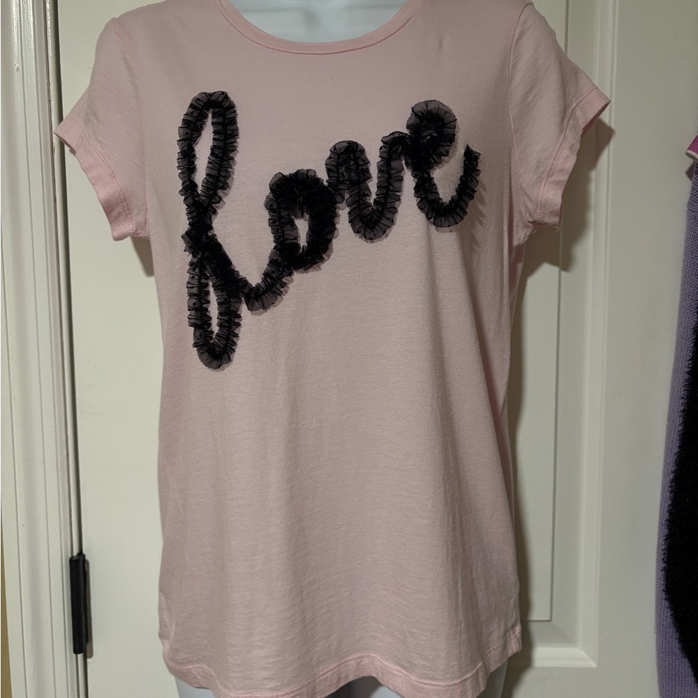 Victoria’s Secret Beautiful Pink Short Sleeve Top With Black Love Graphic size S